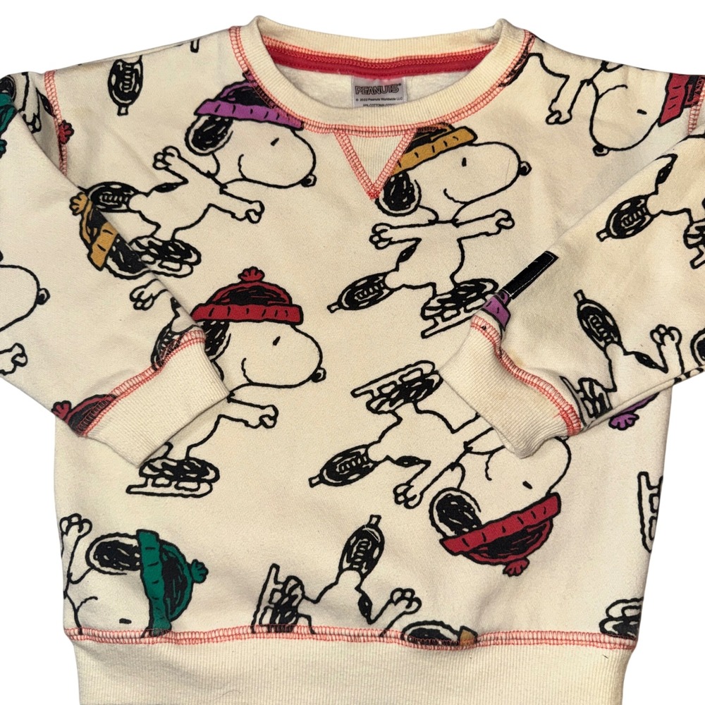 Peanuts Snoopy Ice Skating Sweatshirt Cloud Cream 3T All Over Print Pullover